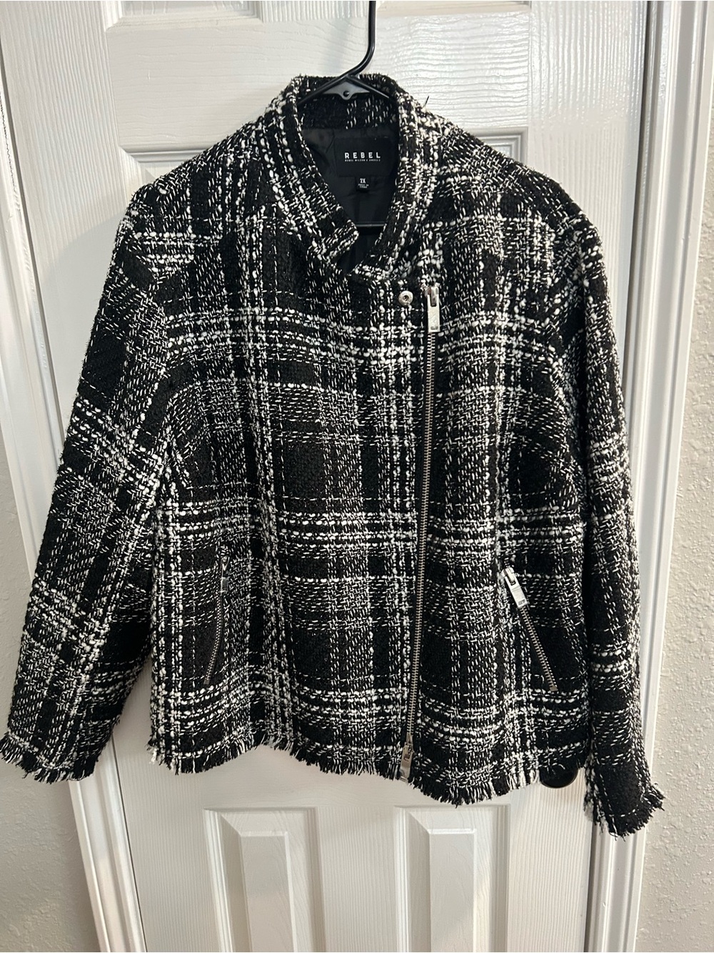 Rebel Wilson X Angels Black Beauty Tweed Moto Jacket size 2X nwot